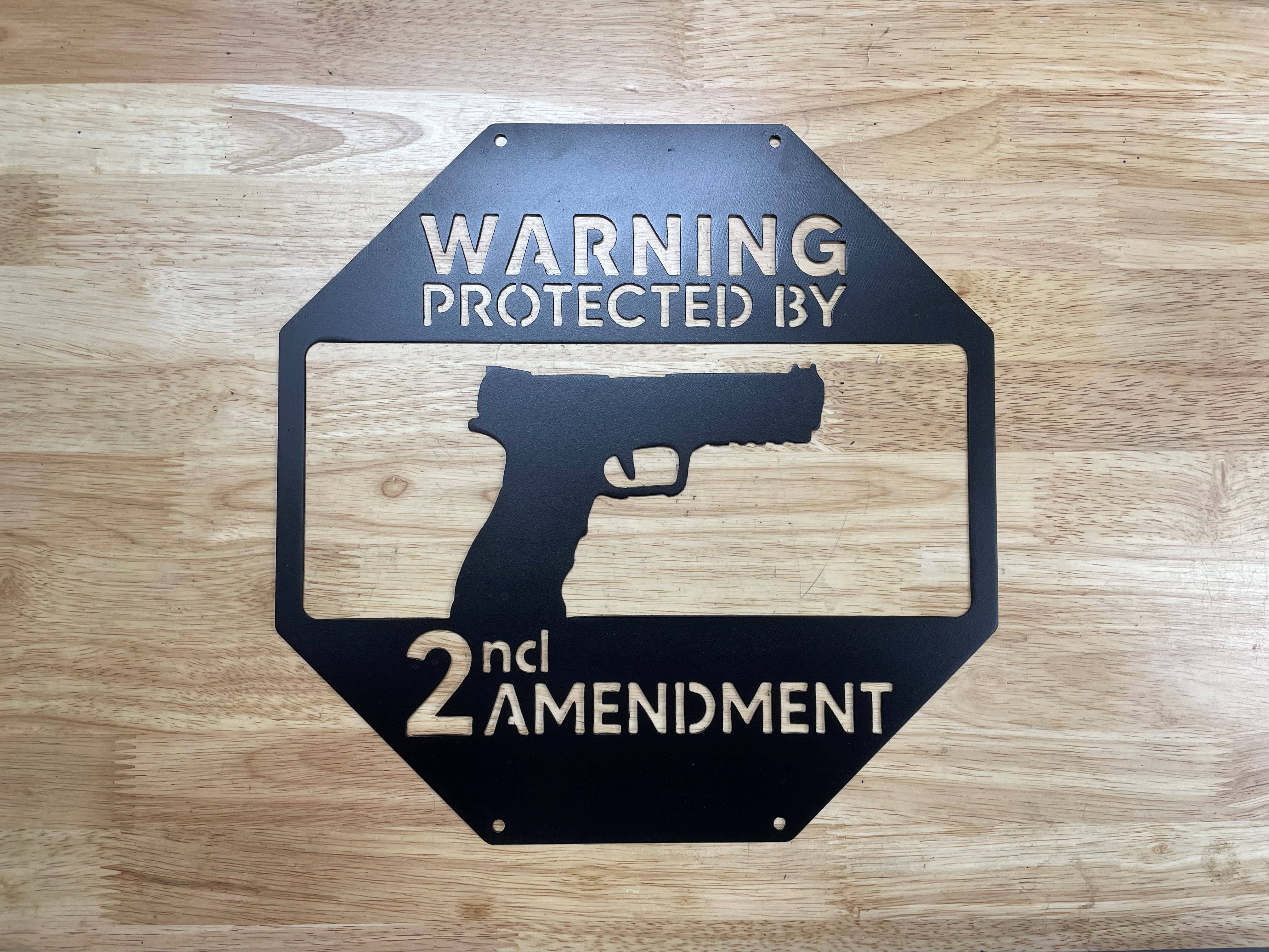 LoneTree Fab - Wholesale Sign - Metal Warning Sign, Protected by 2A Pistol Home Defense Sign4
