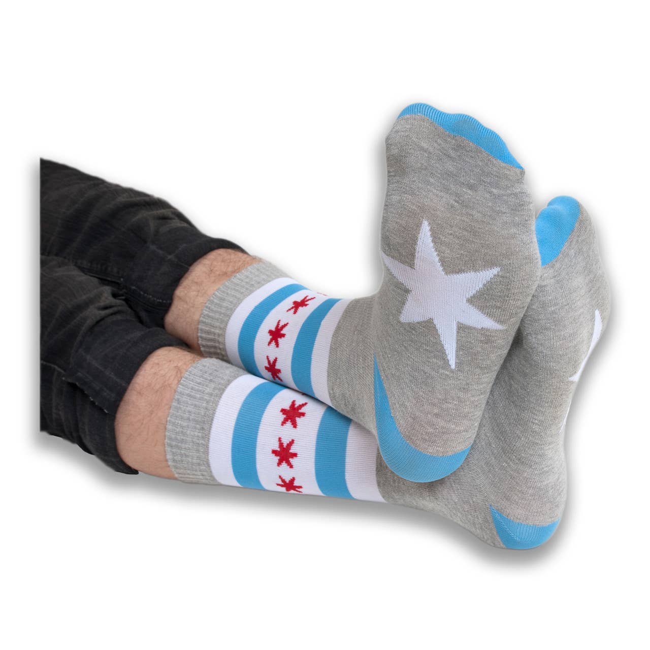 Transit Tees - Wholesale Socks - Unisex - Chicago Flag Dress Socks - Heather Grey1