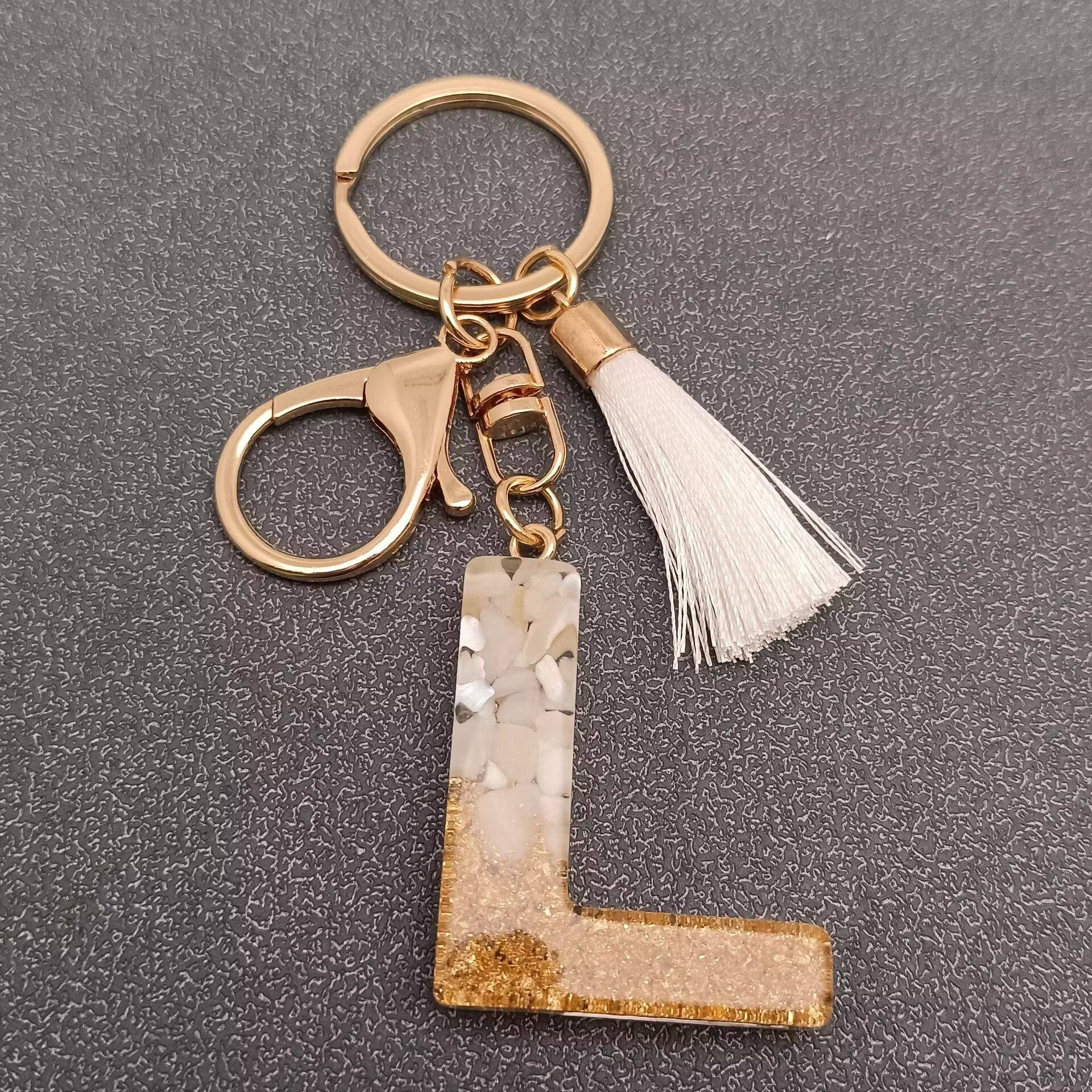 Mio Queena - Wholesale Keychain - Women's - 26 Letters White Tassel Resin Keychain Bag Ornaments2