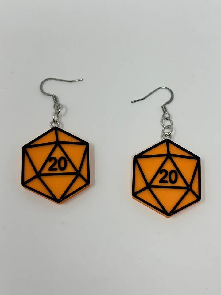 D20 Dangle Earrings for wholesale by Shape Shifter Studio 3D