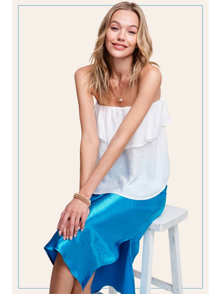 La Miel - Wholesale Skirt - Women's - JBP4222-High-Waisted Midi Length Satin Effect Solid Skirt16