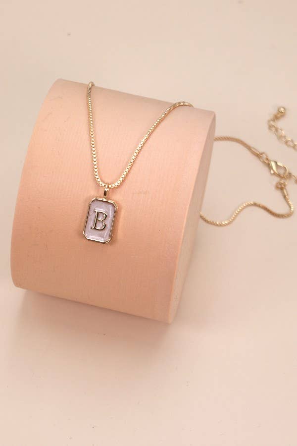 JOSSLYN by wall to wall - Wholesale Pendant/Charm Necklace - MONOGRAM INITIAL RECTANGLE PEARLY CHARM NECKLACE  | 80N1812