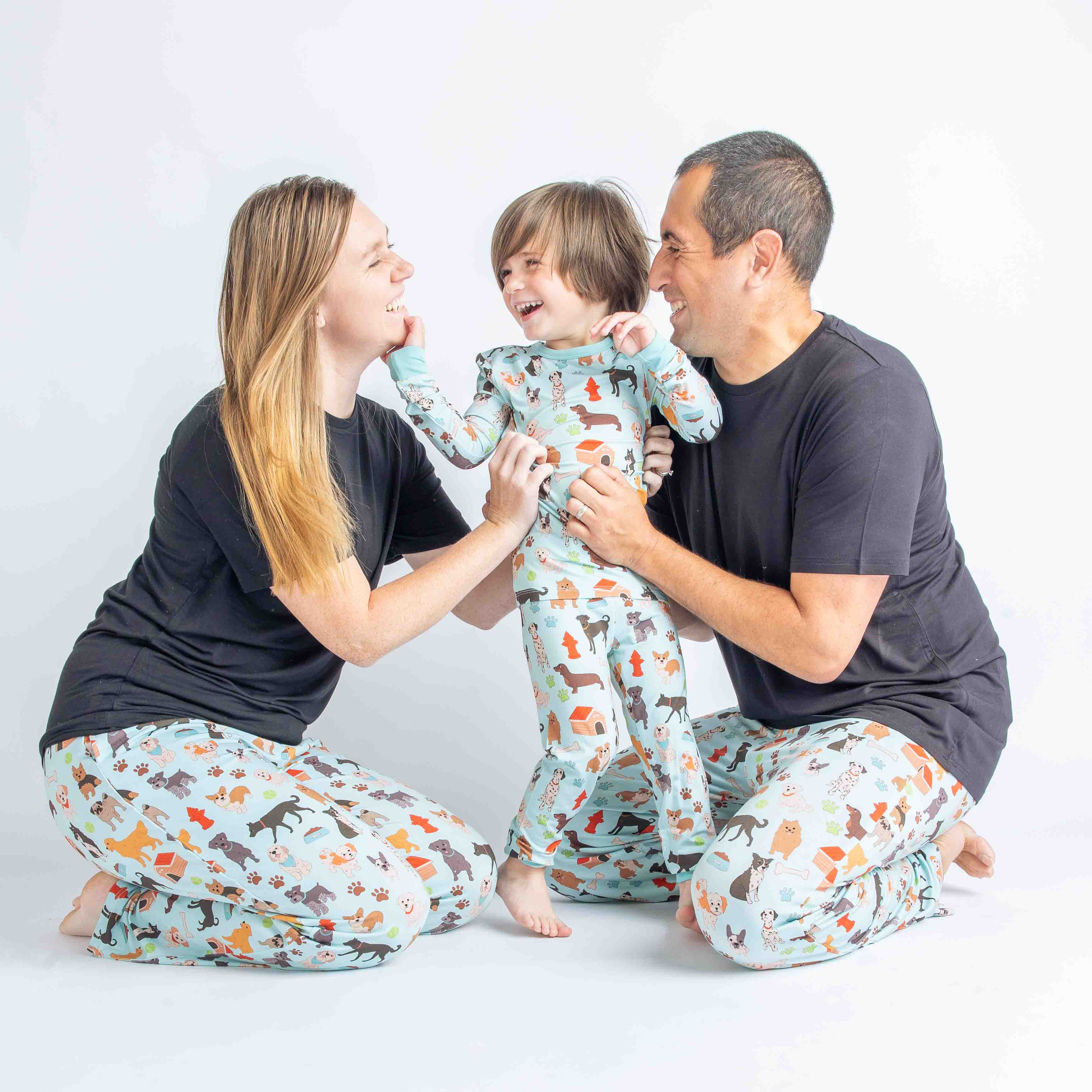 Blue Multi Dogs Bark Pets Kids Bamboo Pajamas Toddler Sleep Set for wholesale on Faire5