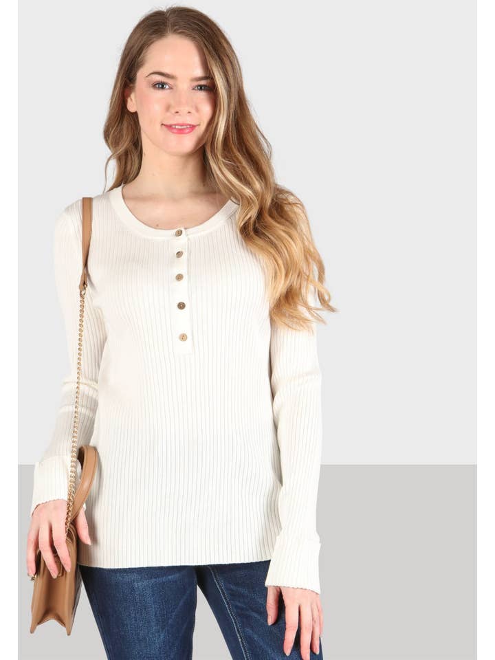 P.S Kate - Wholesale Knit Top - Women's - Knit down henley top (PLUS)1