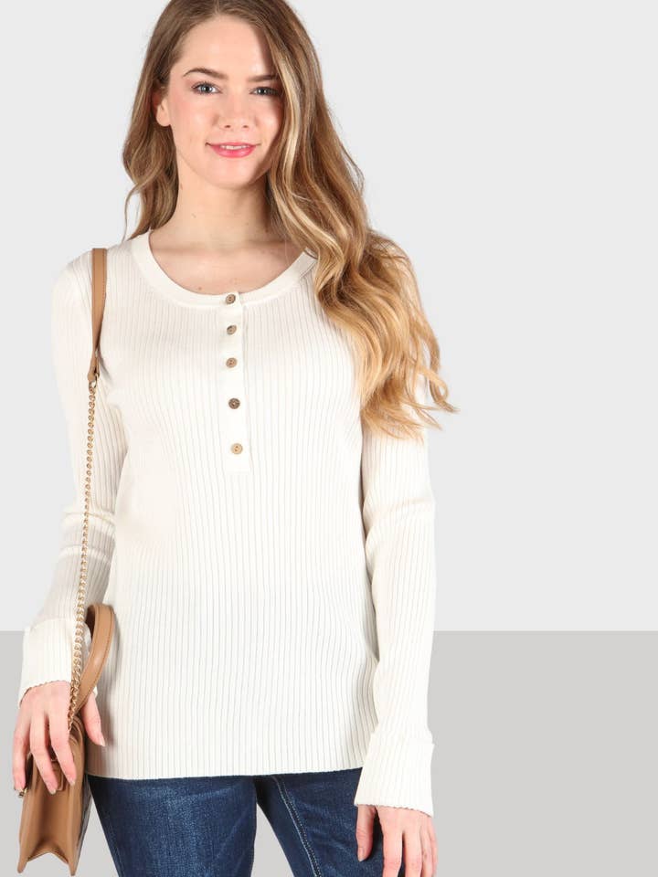 Knit down henley top 6599 for wholesale by P.S Kate