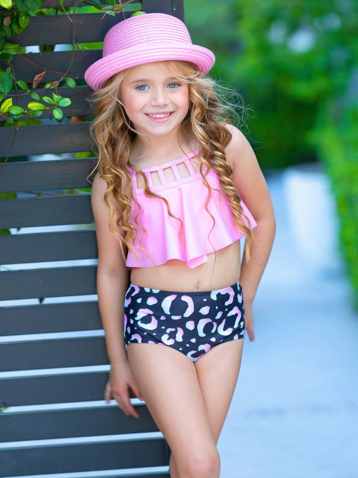 Bañador de dos piezas con estampado animal Summer Starts Now para venta al por mayor de Mia Belle Girls • Wholesale