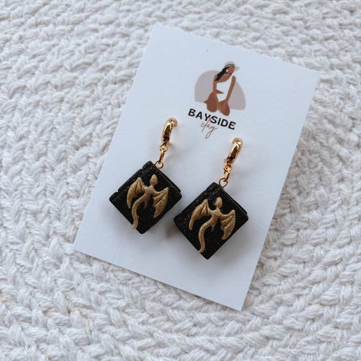 Bayside Clay - Wholesale Dangle Earrings - Dragon Book Dangles | Clay Earrings | Bookish1
