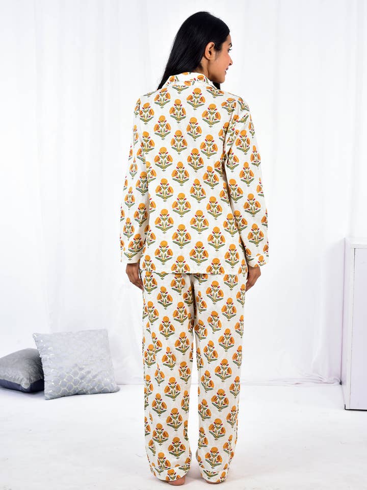 AMRANIS - Wholesale Sleepwear Set - Women's - Yellow Block Printed Long PJ Set7