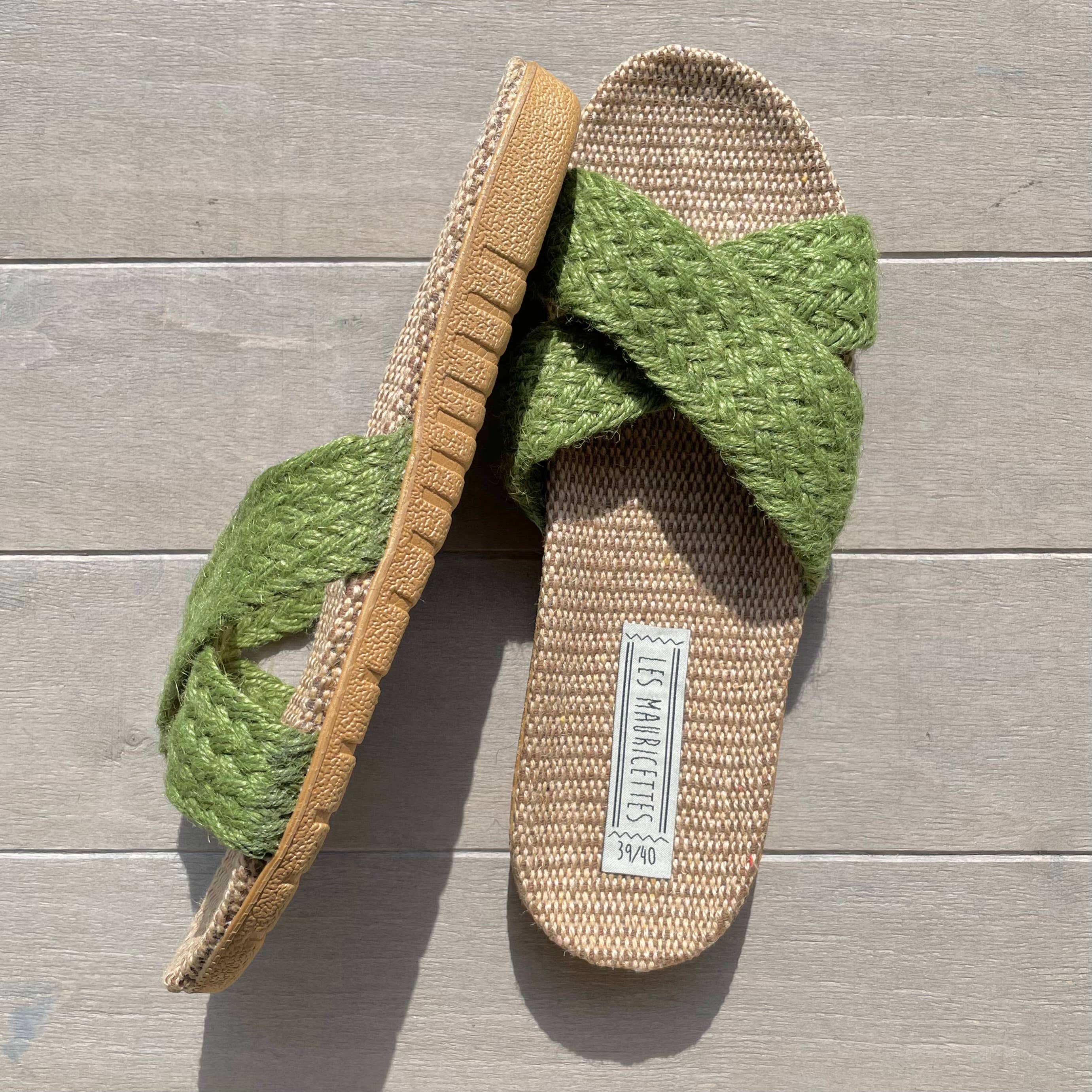 LES MAURICETTES - Vendita all'ingrosso Sandali - Donna - LES MAURICETTES ciabatte verdi in corda intrecciata per l’estate3