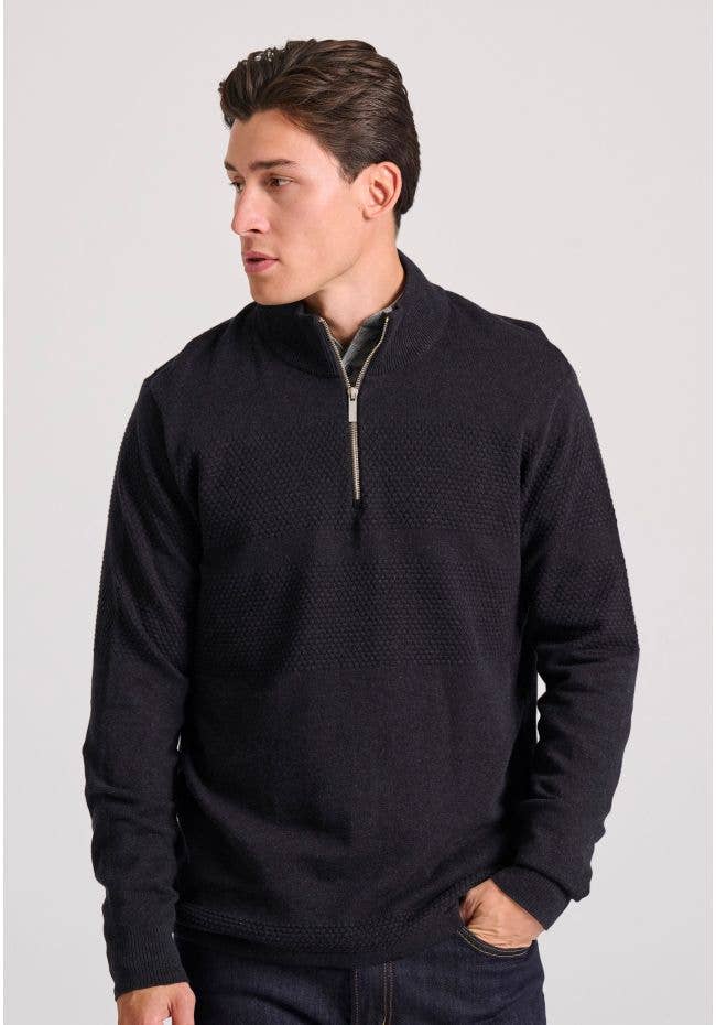 Funky Buddha - Vendita all'ingrosso Maglione tricot - Uomo - Pullover da uomo con mezza zip e motivo a cialda0