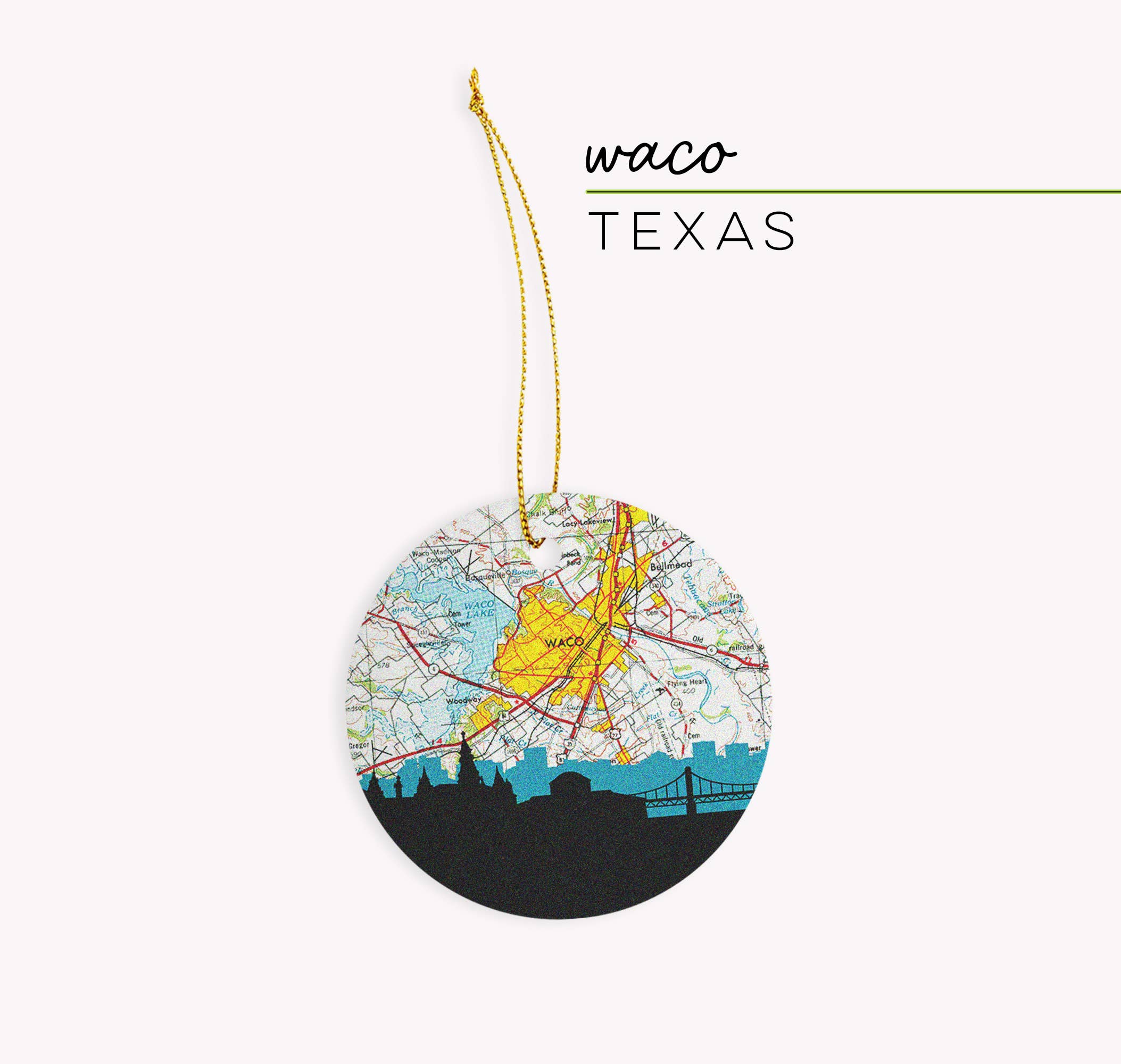 Paperfinch Design – Engroshandel Pynt – Waco Texas byornament | bykort + skyline0