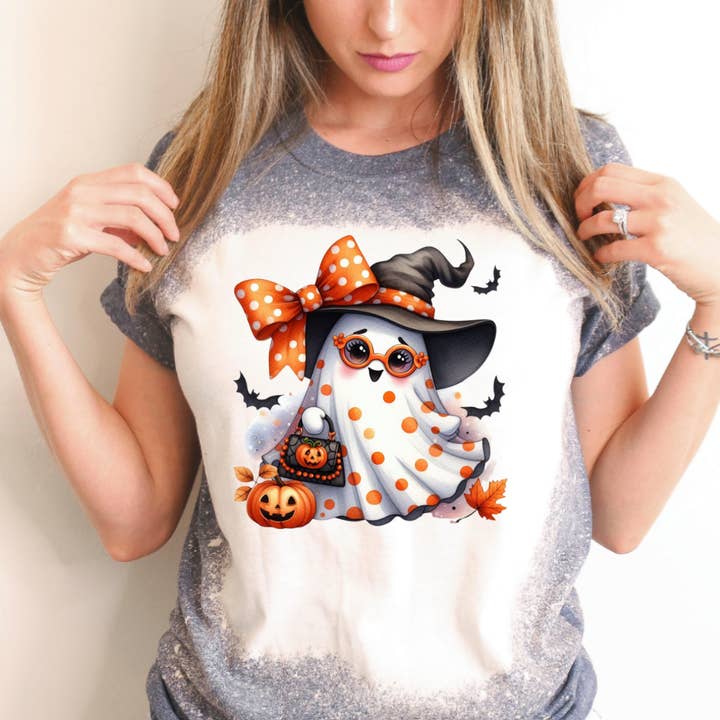 Boo-Jee Ghost Bleached Halloween Tee for wholesale by Hello Gorgeous Apparel