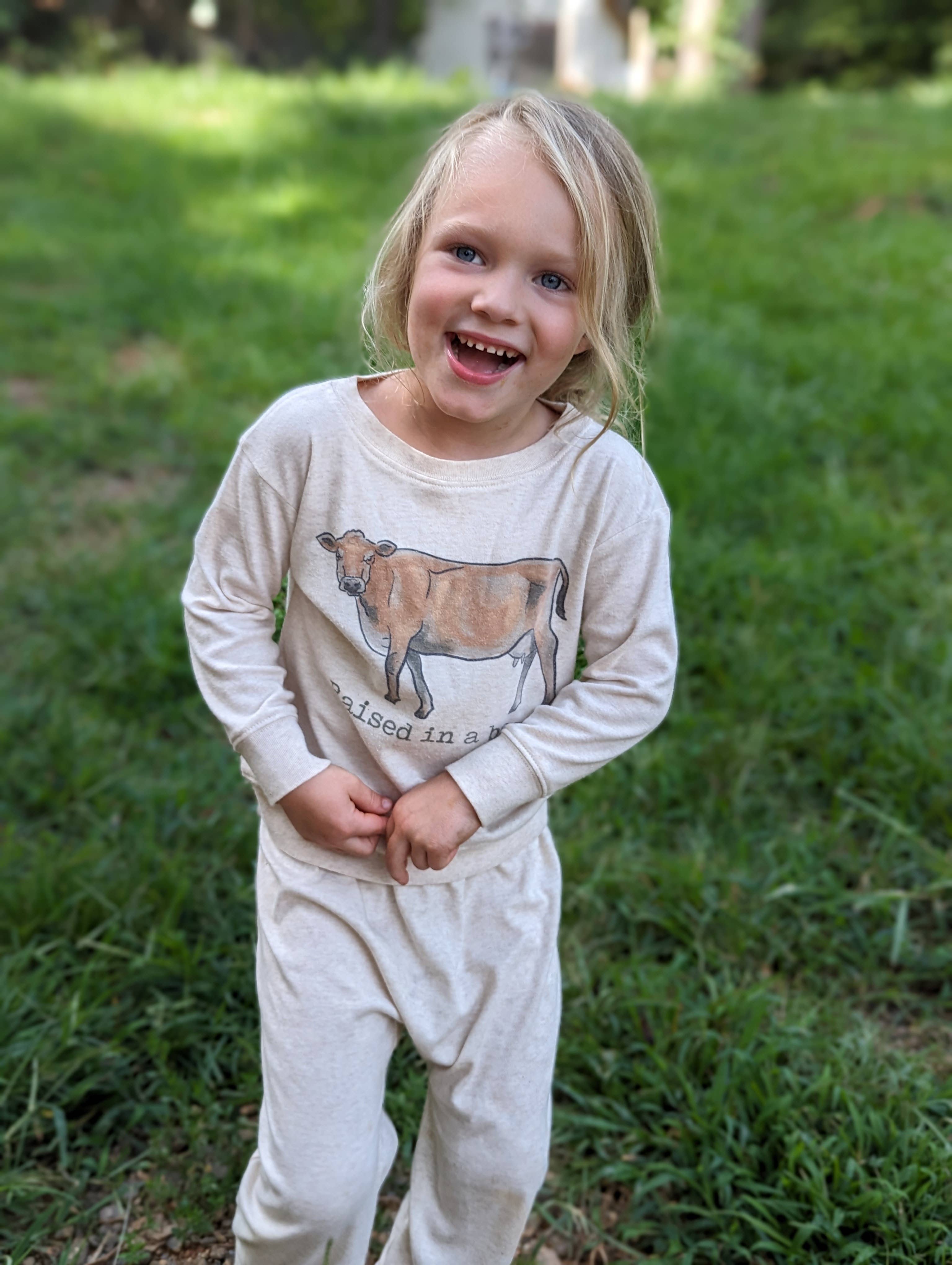 Barefoot Baby - Wholesale Screen Printed T-Shirt - Kids - Raised in a barn Cow Country Western boy Farm Kid Clothing1