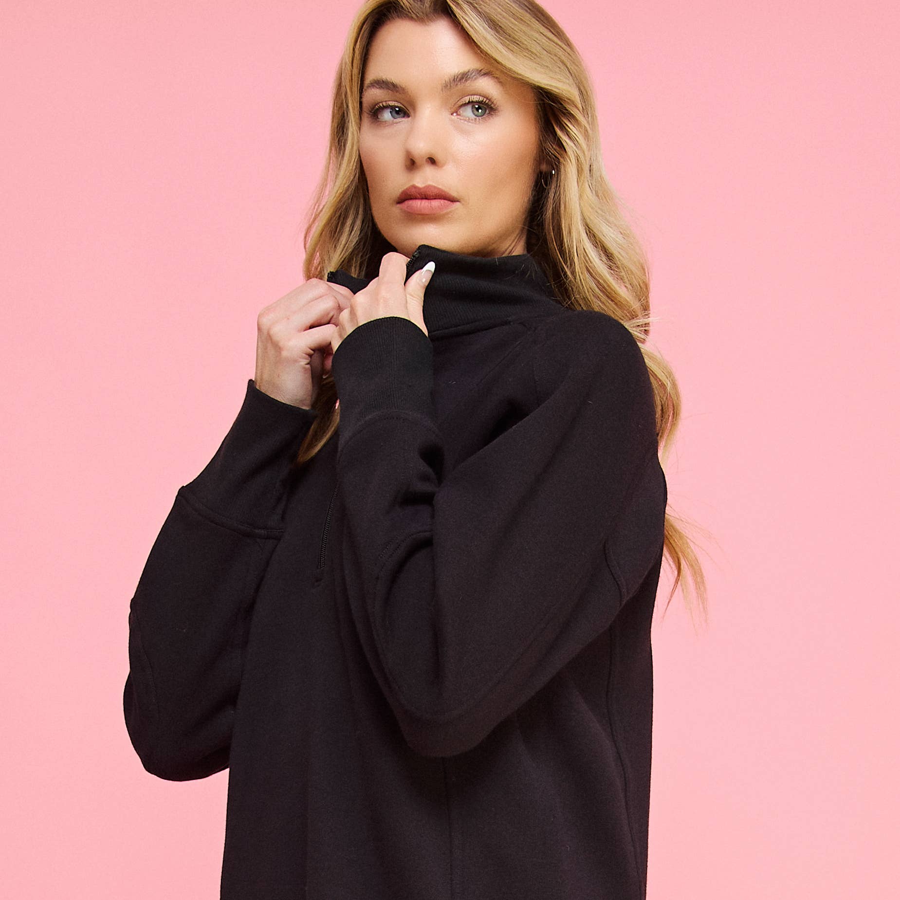 FREEZIA - Wholesale Dress - Women's - FRENCH TERRY HALF ZIP PULLOVER SWEATSHIRT DRESS-FZ0010-D36