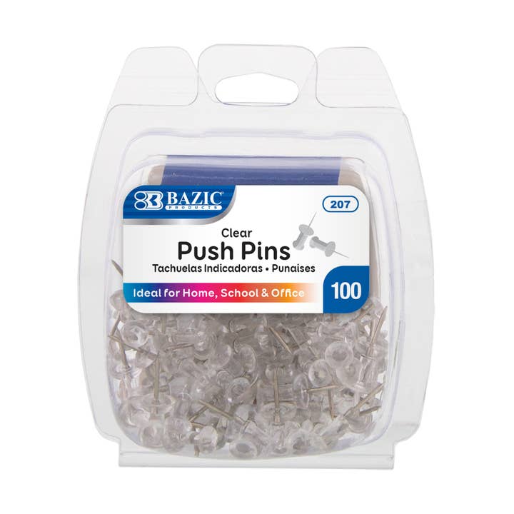 Luna Office Supply - Everyday Essential - Wholesale Push Pin - Clear Transparent Push Pins - Pack of 100