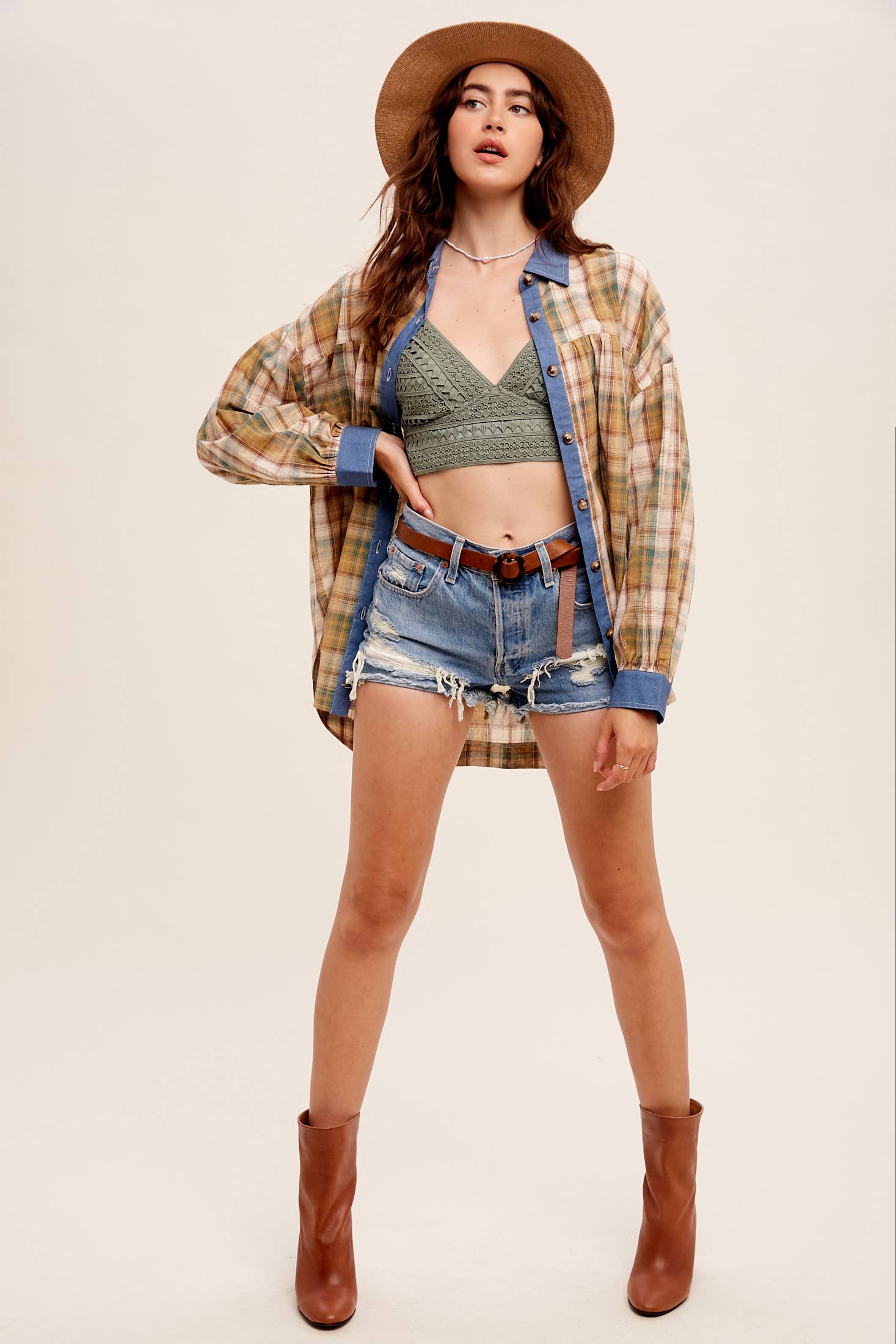 Listicle - Wholesale Button Down Shirt - Women's - Mixed Plaid Oversized Button-Down Shirt LJ020517