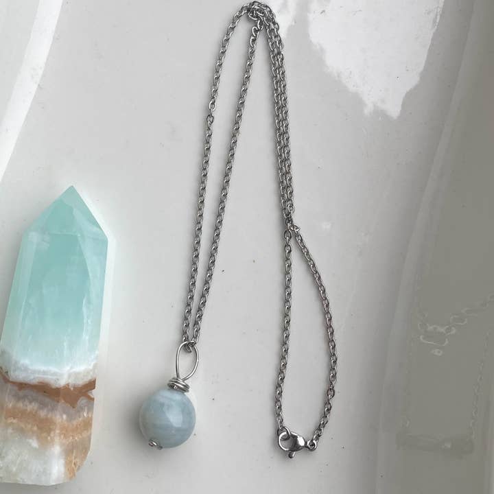 Coconut Quartz - Wholesale Halskettinghanger - Aquamarijn ketting Aquamarijn hanger zilveren ketting1