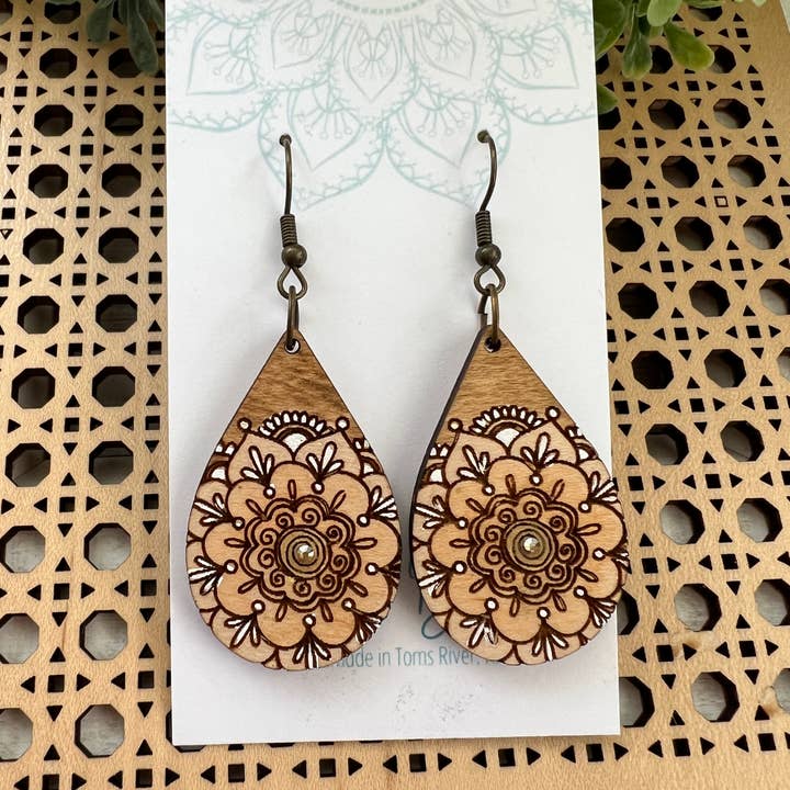 Boho Hand painted lightweight maple wood sunflower earring for wholesale by Seasideblooms