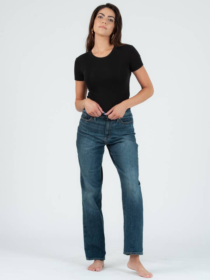 NYT3323-NICOLE ROUND NECK CROPPED TEE-BLACK for wholesale by NYTT