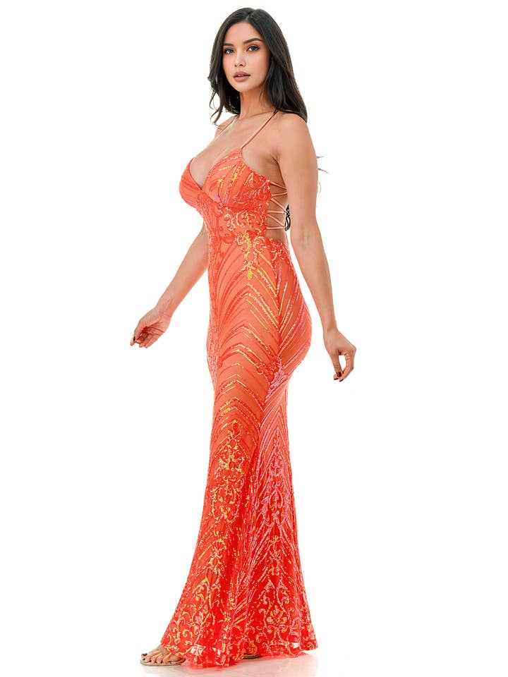 Lovesome - Vendita all'ingrosso Abito da sera - Donna - CD30602: ABITO SIRENA CON SCOLLO A V E PAILLETTES