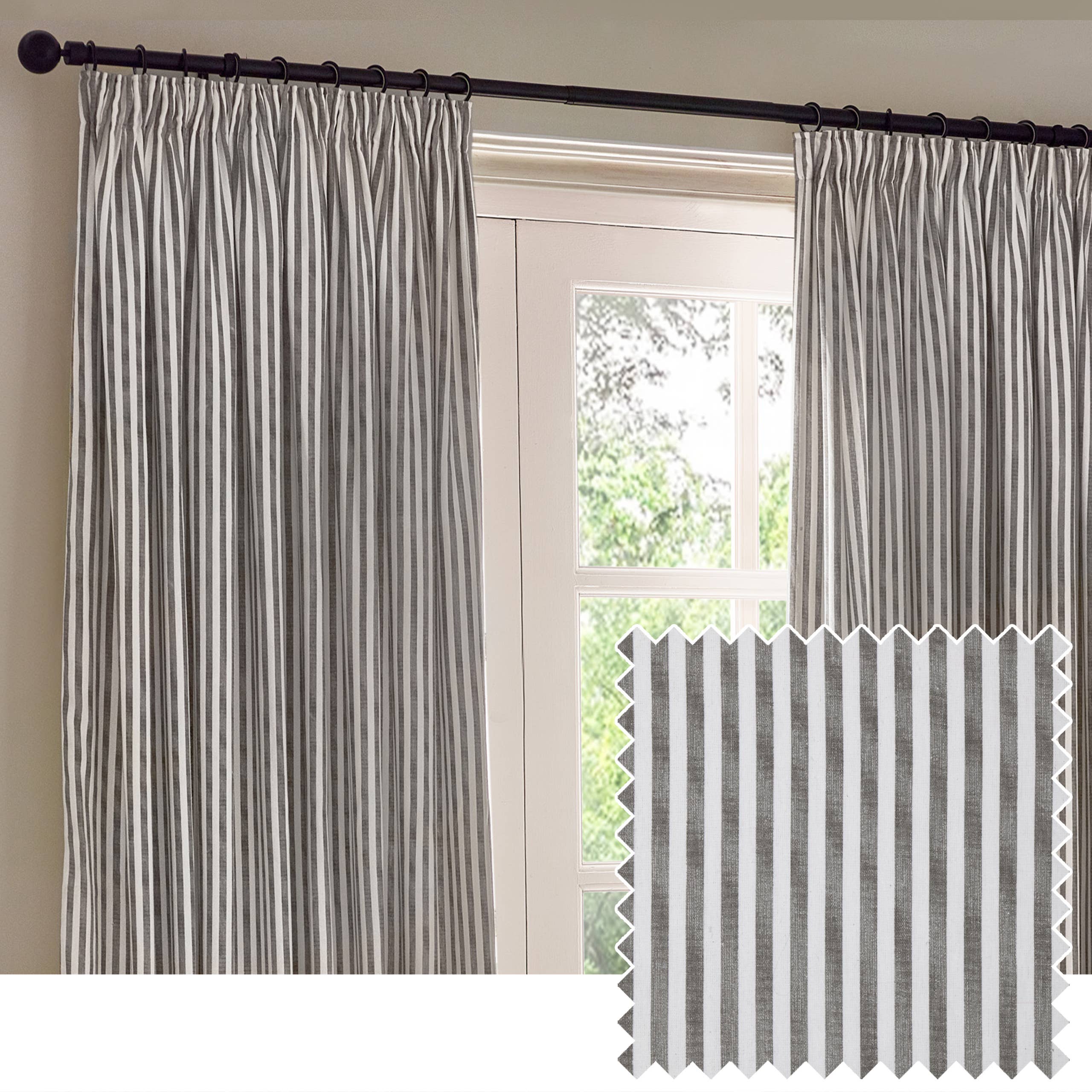 Hebden Striped Cotton Room Darkening Curtains Grey for wholesale on Faire0