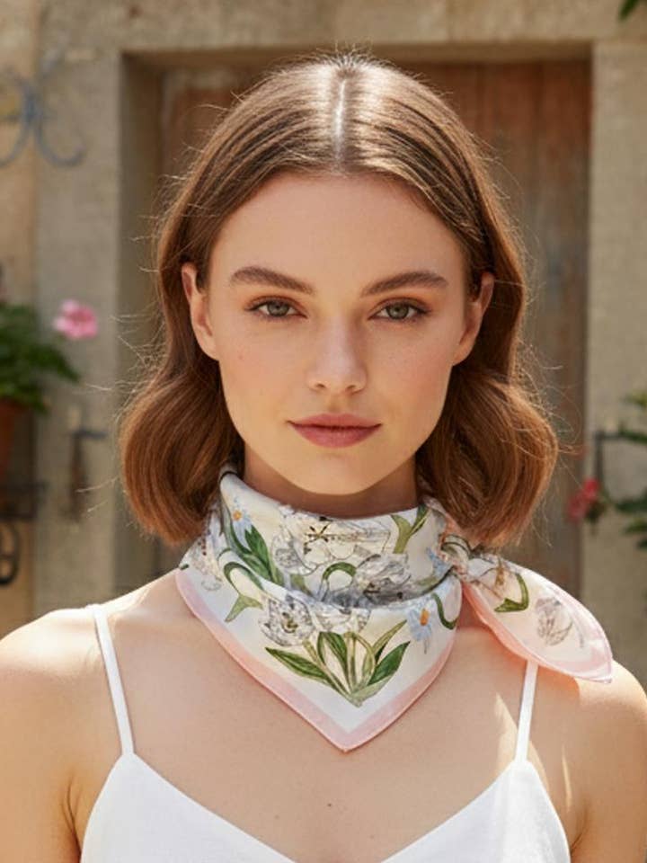 Frühlings-Tulpen-Blumen-Seidenbandana-Quadrat-Halstuch 4 für den Großhandel von anbfashion