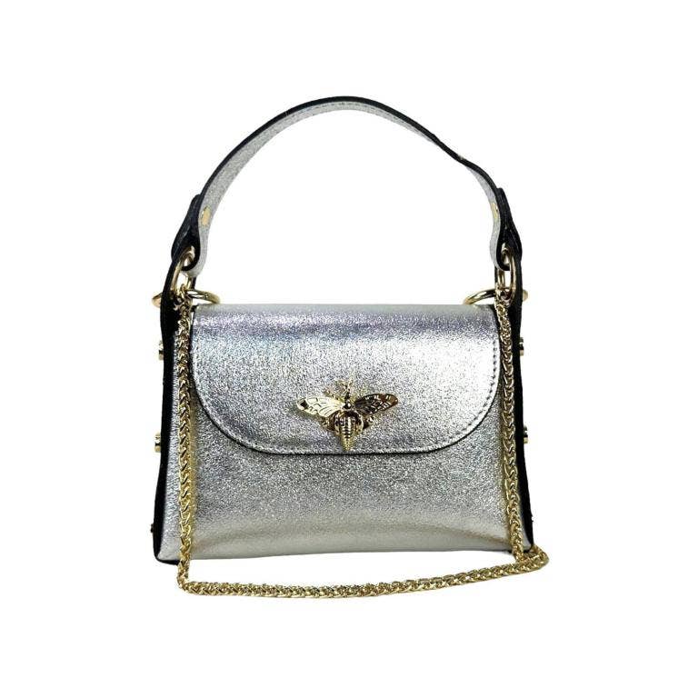 Chenson & Gorett – wholesale Axelremsväska – Dam – Kvinnors metalliskt läder kompakt väska med dubbar och Bee7