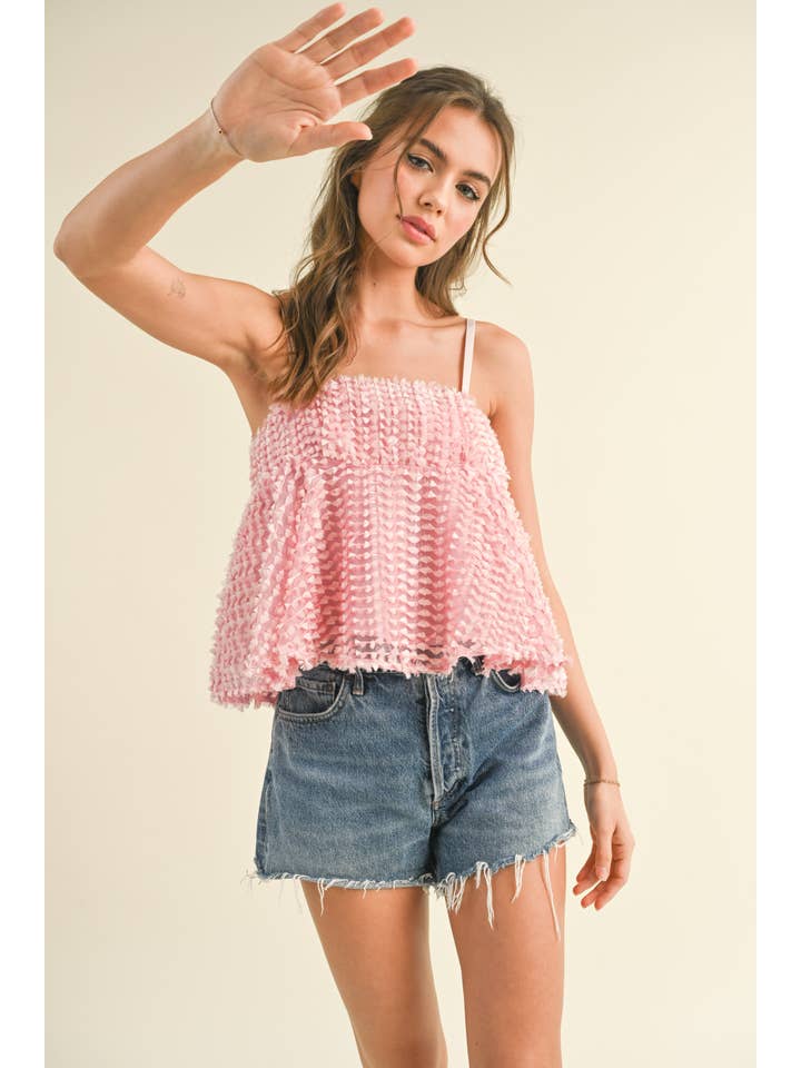 Klesis - Wholesale Blouse - Women's - IT3460 TEXTURED SPAGHETTI STRAP BABY DOLL TOP