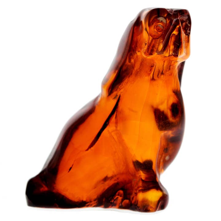 Figurine Superb Quality Handmade Natural Carved Dog made of Genuine Baltic Amber - CRV84 for wholesale by SilverAmber Jewellery