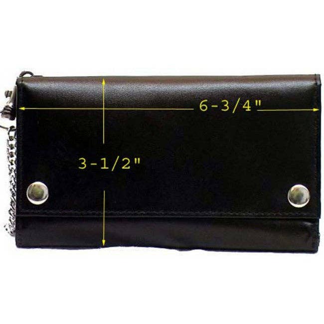Black Genuine Leather Men's Tri-fold Biker/Truckers' Wallet #4695 for wholesale on Faire5