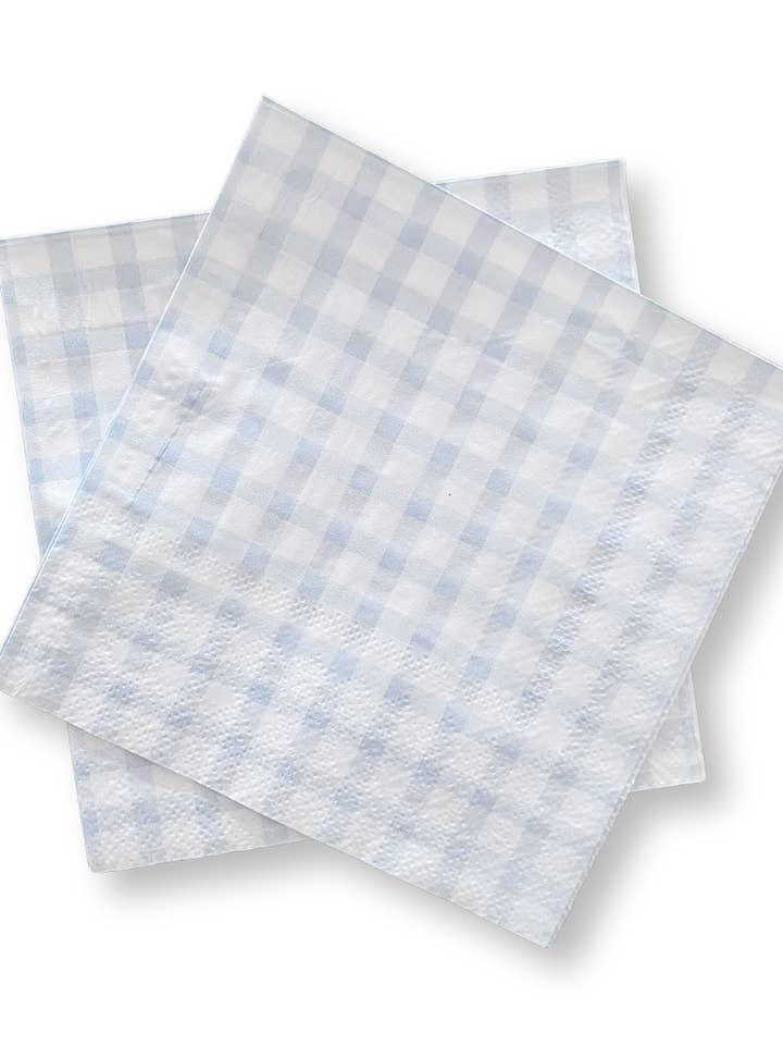 Baby Blue Small Gingham Cocktail Napkins (24pcs) for wholesale by Josi James