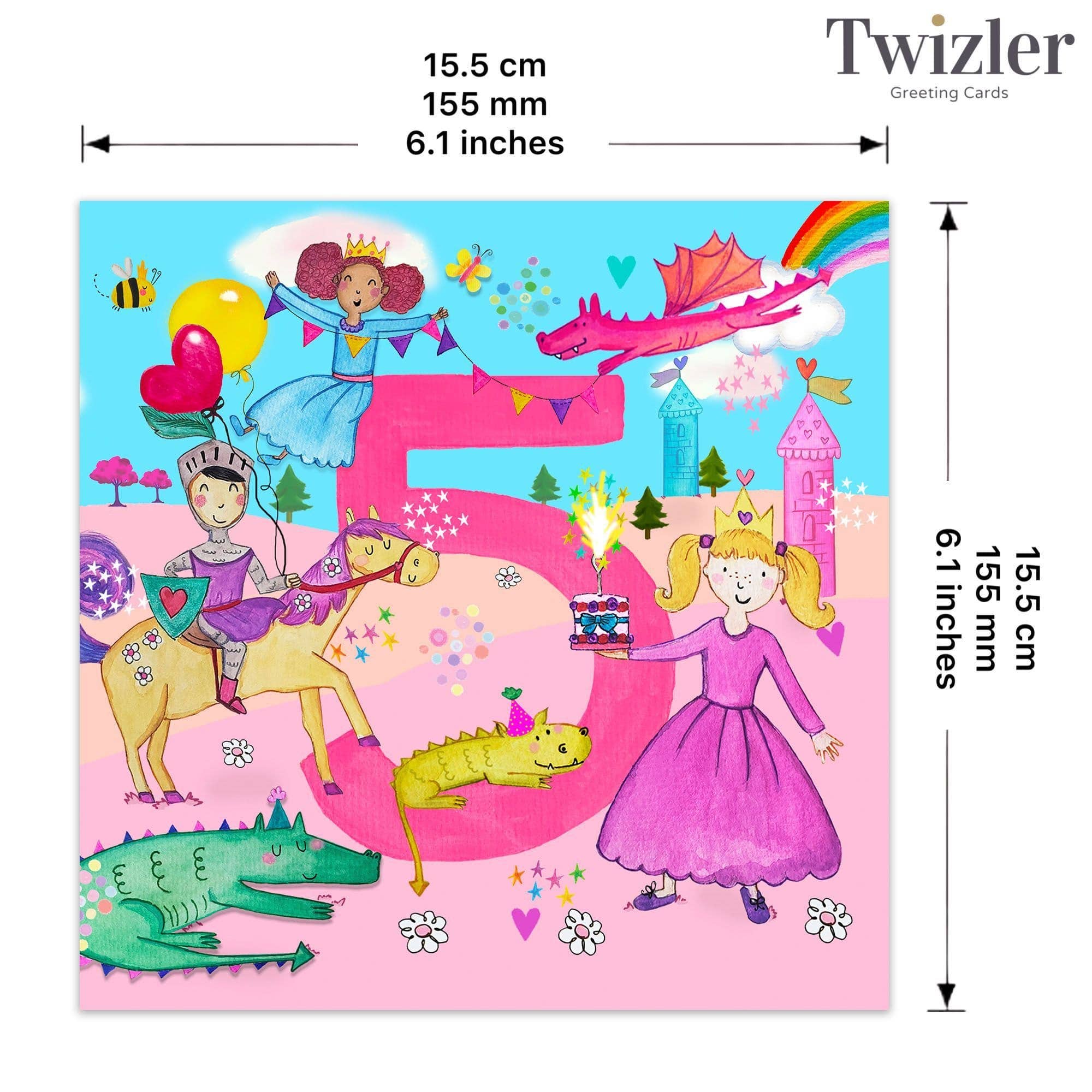 Twizler Ltd - Vente Cartes d'anniversaire - Carte d'anniversaire pour fille de 5 ans - 5e - Chevaleresses2
