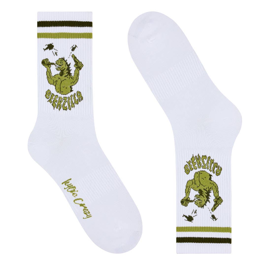 Blank Seamless cotton fun socks "Beerzilla". for wholesale on Faire