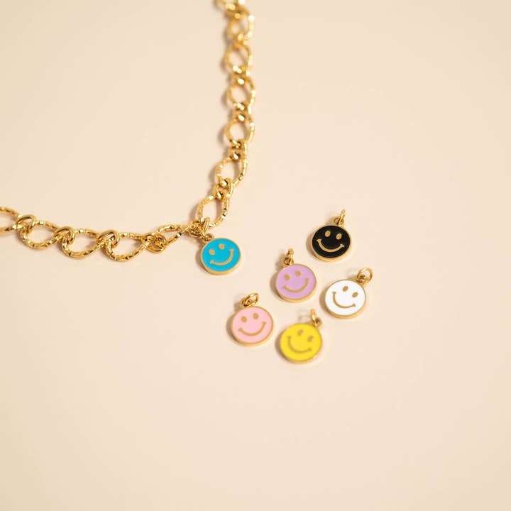 WJW - Wholesale Individual Charm/Pendant - 18K Gold PVD Epoxy Smiley Face Charm