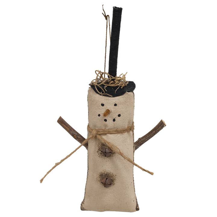 The Hearthside Collection - Wholesale Ornament - Fabric Top Hat & Jingle Bell Button Snowman Ornament