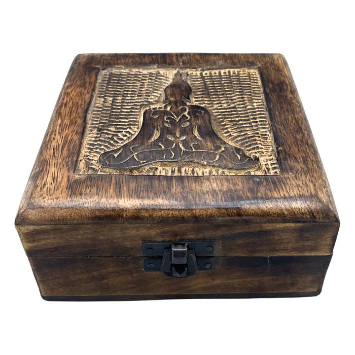 AW Artisan - Wholesale Decorative Box - Square Wooden Keepsake Box 13x13x6cm - Buddha