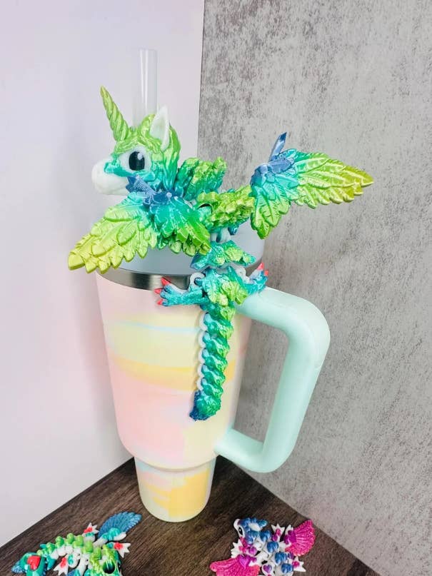 3DPrinted Rainbow Dragon Or Alicorn Straw Topper For Tumbler for wholesale by Agape Designs 3D
