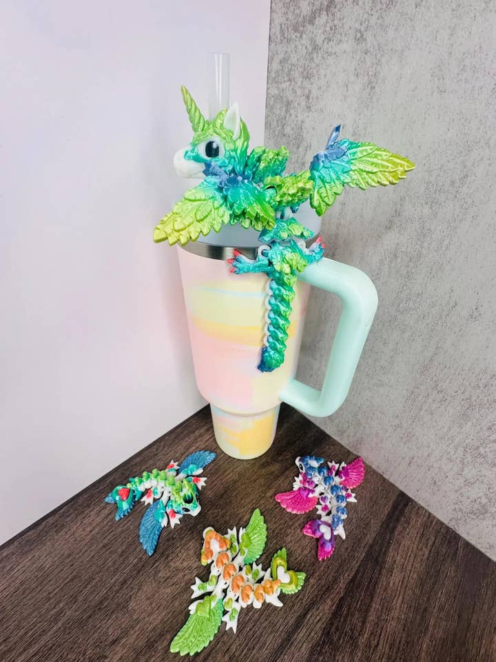 3DPrinted Rainbow Dragon Or Alicorn Straw Topper For Tumbler for wholesale by Agape Designs 3D