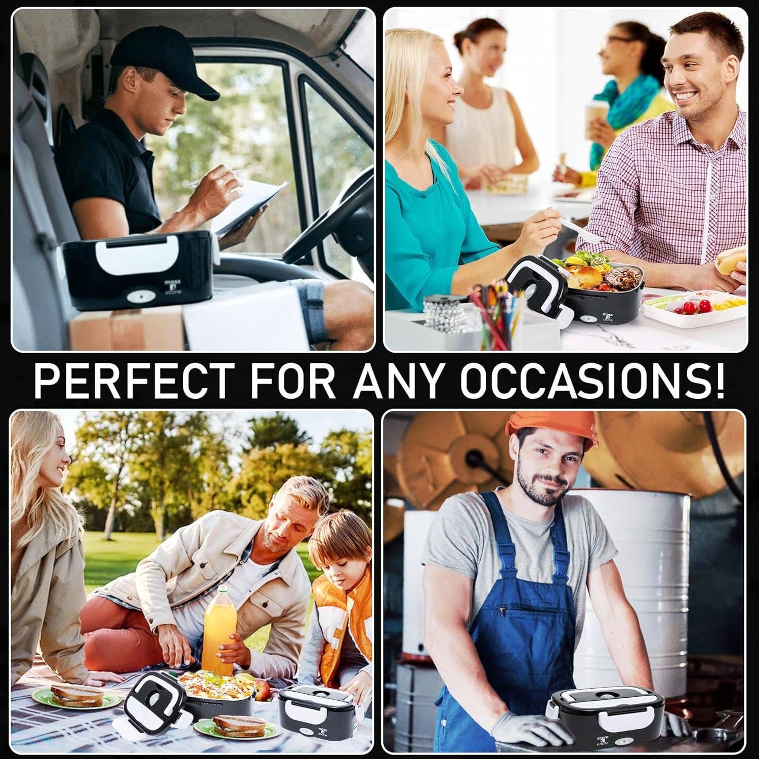 Moss & Stone - Wholesale Lunch Bag/Box - Electric Lunch Box Food Heater for Adults Food Warmer Lunch Box, 12/24/110v Lunch Box Warmer Portable For Work/Car/Truck, Fork & Spoon & 1.5L Removable S.S Container7