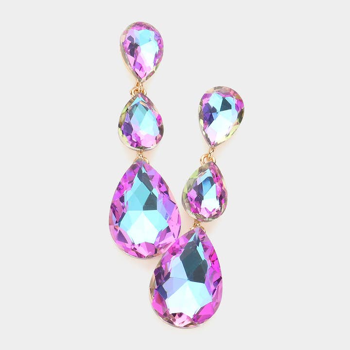 Triple Glass Crystal Teardrop Evening Earrings for wholesale by Sensibling Corp.