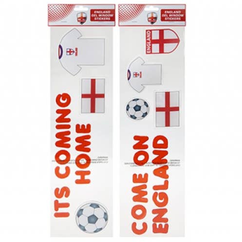 Generise 15 X 55CM ENGLAND GEL WINDOW STICKERS - 2 PACK- "COME ON ENGLAND" & "ITS COMING HOME" for wholesale by My Wholesale Warehouse