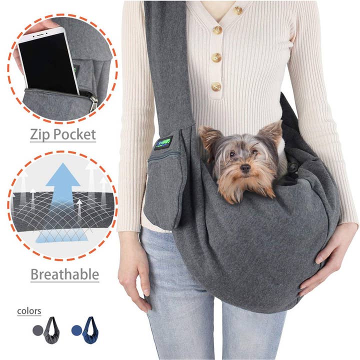 Jespet - Wholesale Pet Carrier - Cat/Dog - GOOPAWS Hand Free Comfy Pet Sling Bag for Small Dog Cat, Smoke Gray2