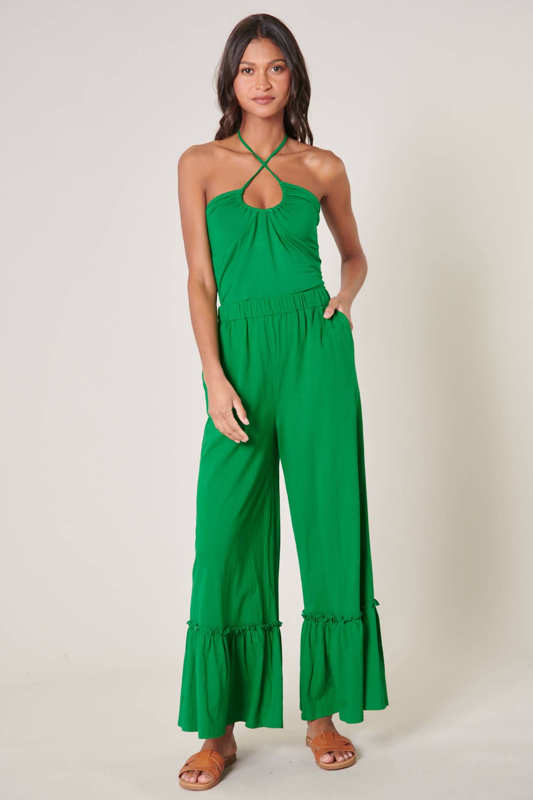 Sugarlips - Vente Pantalon – femme - Pantalon en coton tricoté à jambes larges avec volants Ryder8