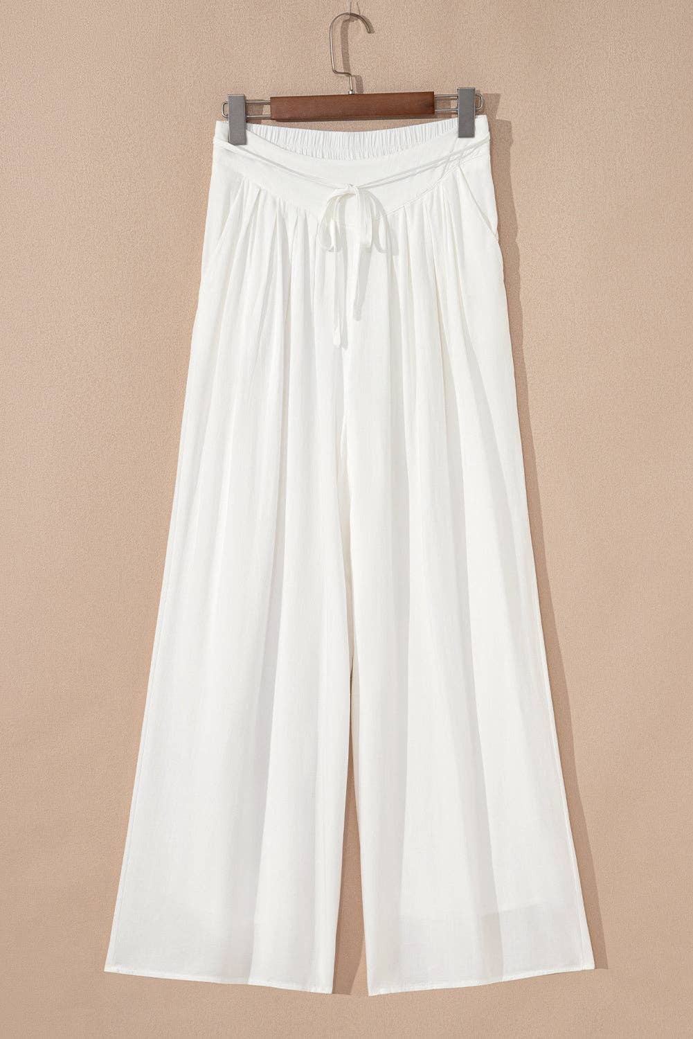 Wholesale White Solid Drop Waist Pleated Wide Leg Casual Pants for your ...