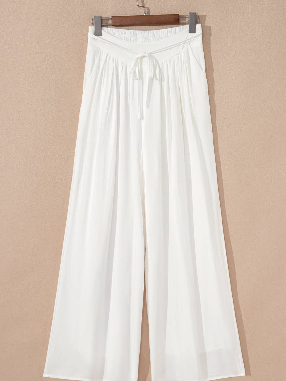 Wholesale White Solid Drop Waist Pleated Wide Leg Casual Pants for your ...