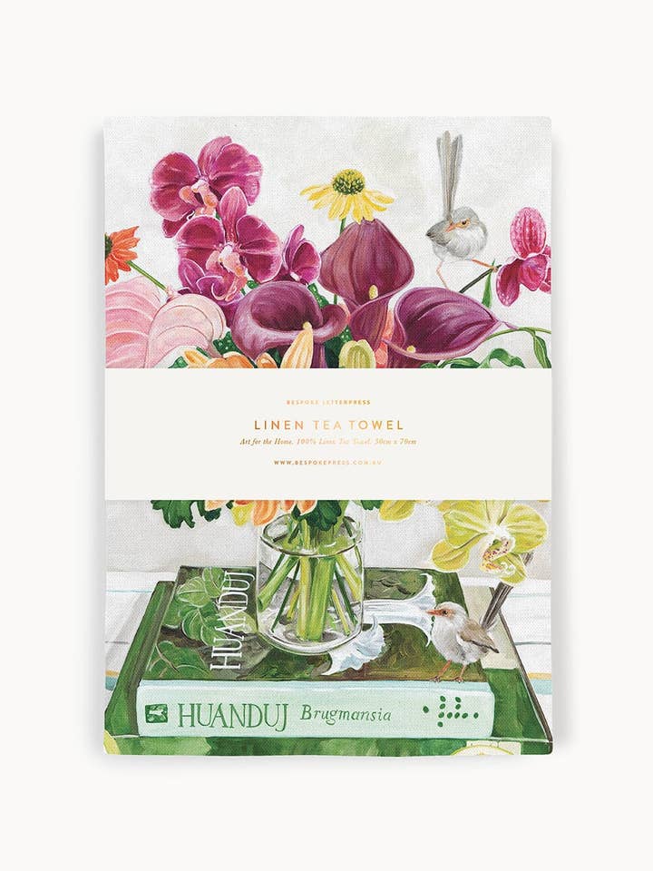 Fairy Wrens 100% Linen Tea Towel for wholesale by Bespoke Letterpress