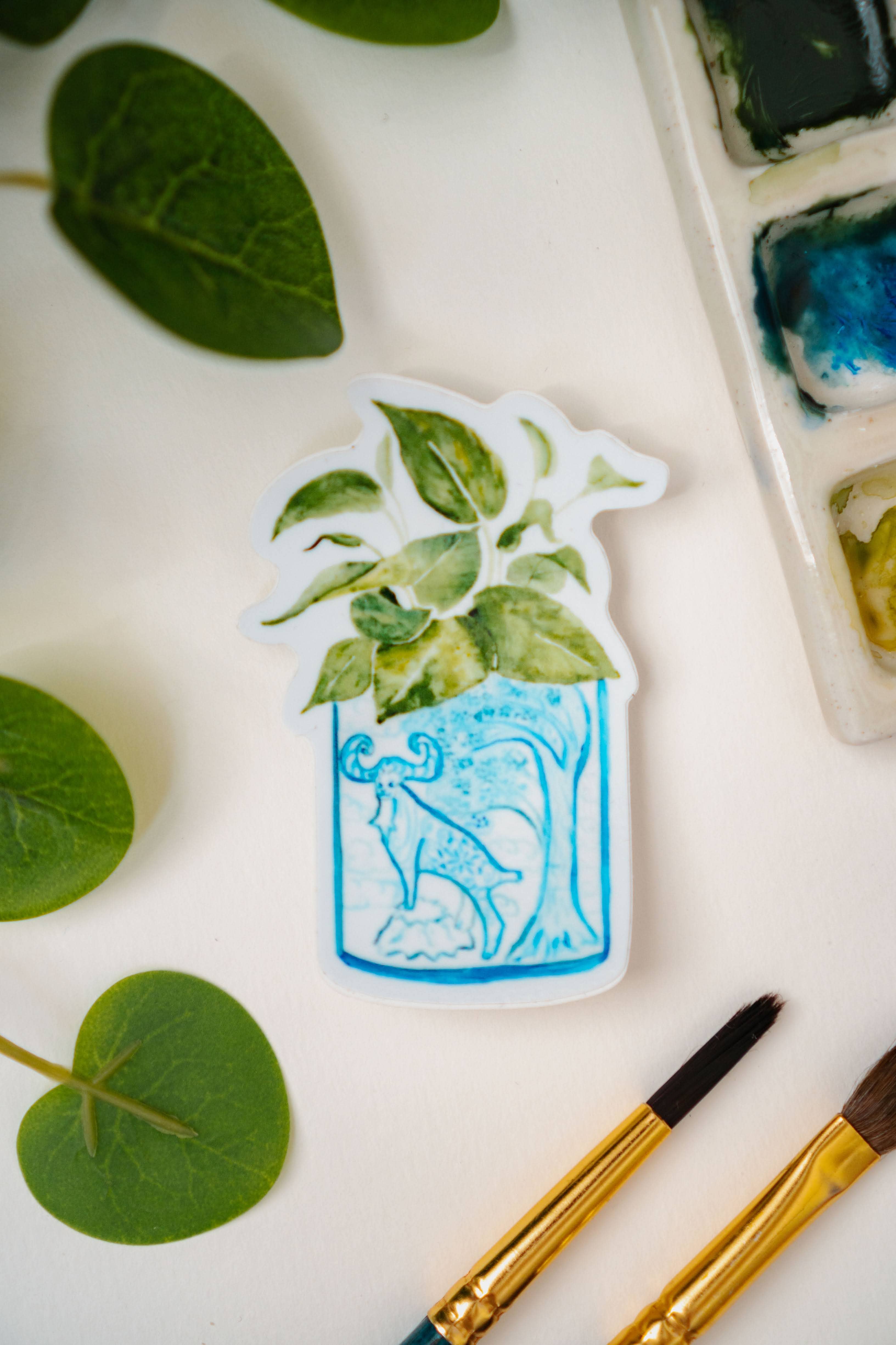 Menmin Made - Wholesale Sticker - Year of the Goat + Pothos Plant Sticker1