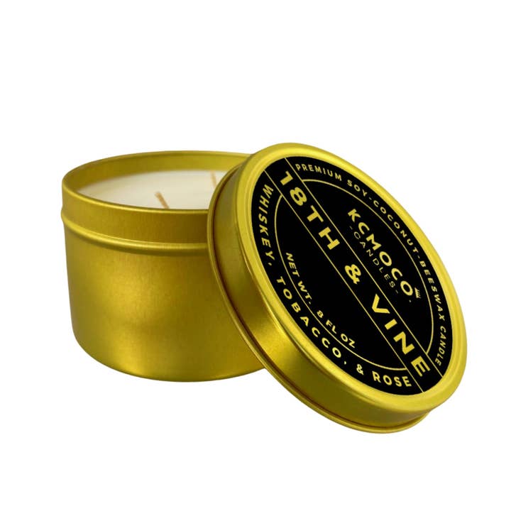 18TH & VINE CANDLE - 8 OZ MEDIUM TRAVEL TIN for wholesale by KCMOCO. Candles