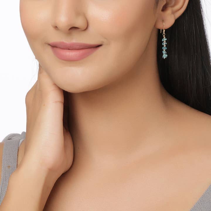 Tiramisu - Wholesale Dangle Earrings - Gold Plated Silver Rough Apatite Cascade Handcrafted Earring1