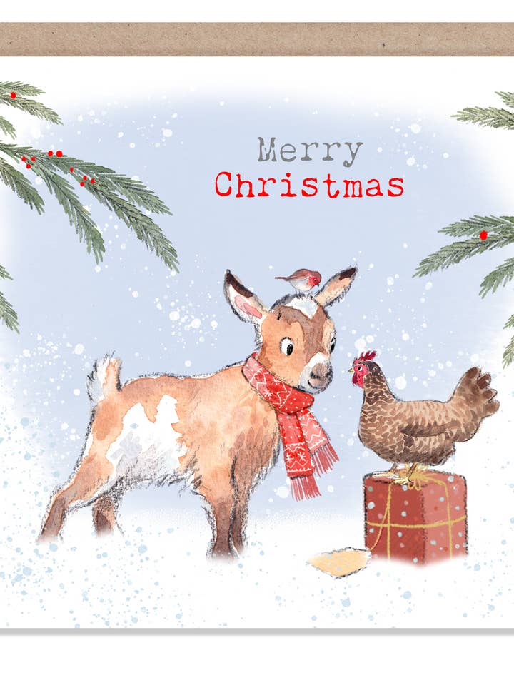 Vrolijk Kerstfeest - Kerstkaart - Geit & Hen - BFX04 voor wholesale door Paper Shed Design Ltd